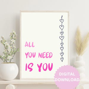 Minimalist pink and ecru positive affirmation poster, printable art with self-confidence message, English message poster