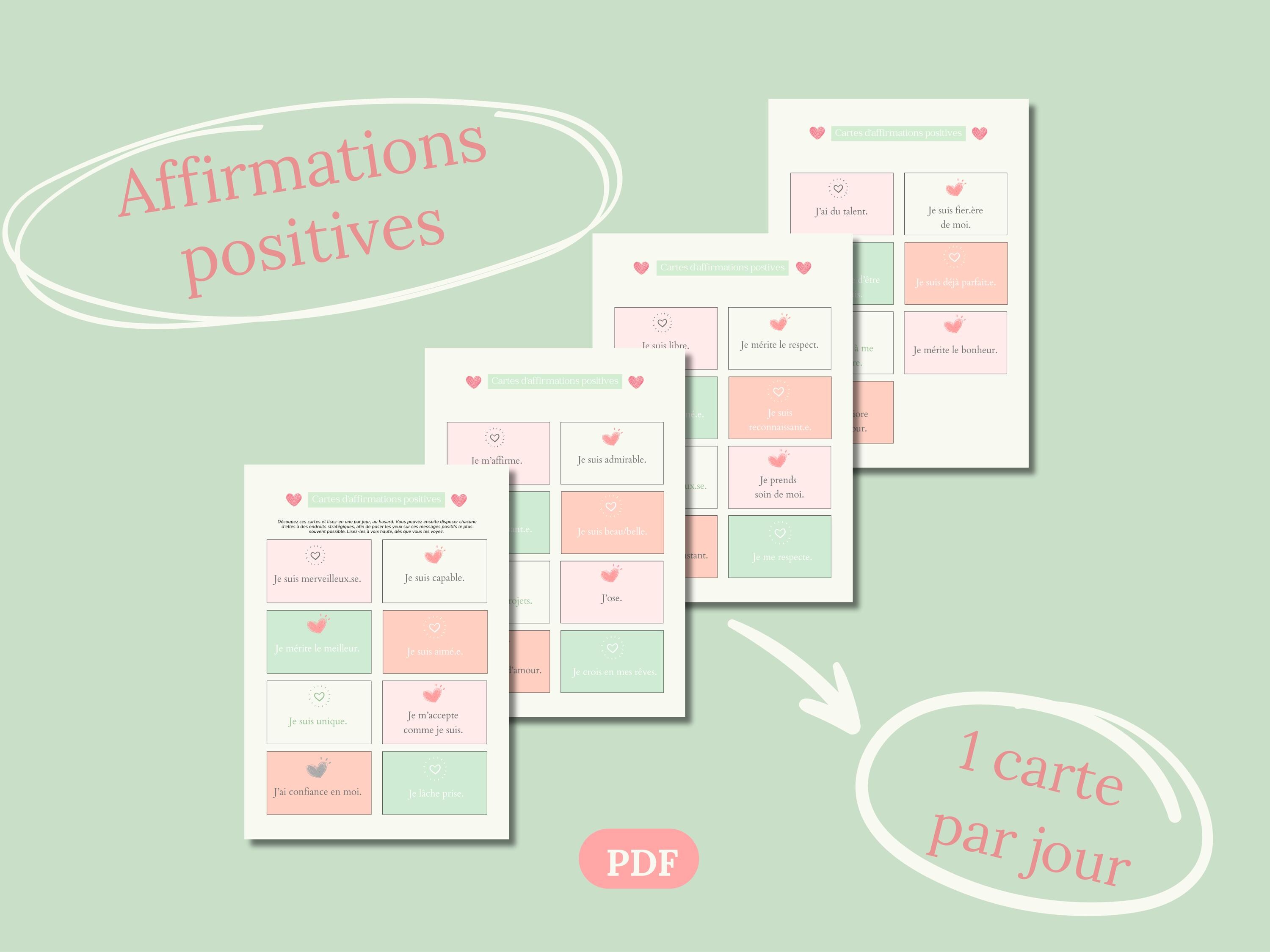 Cartes affirmations positives à imprimer en français, cartes citations ...
