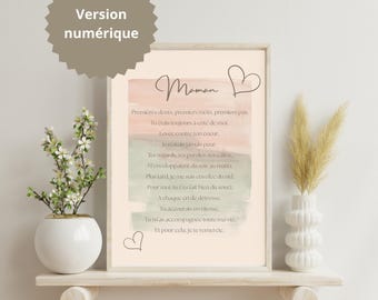 Affiche maman poème en français aux couleurs pastel
