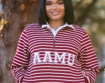 Alabama A&M University Striped Zip-Up Sweatshirt (Unisex)