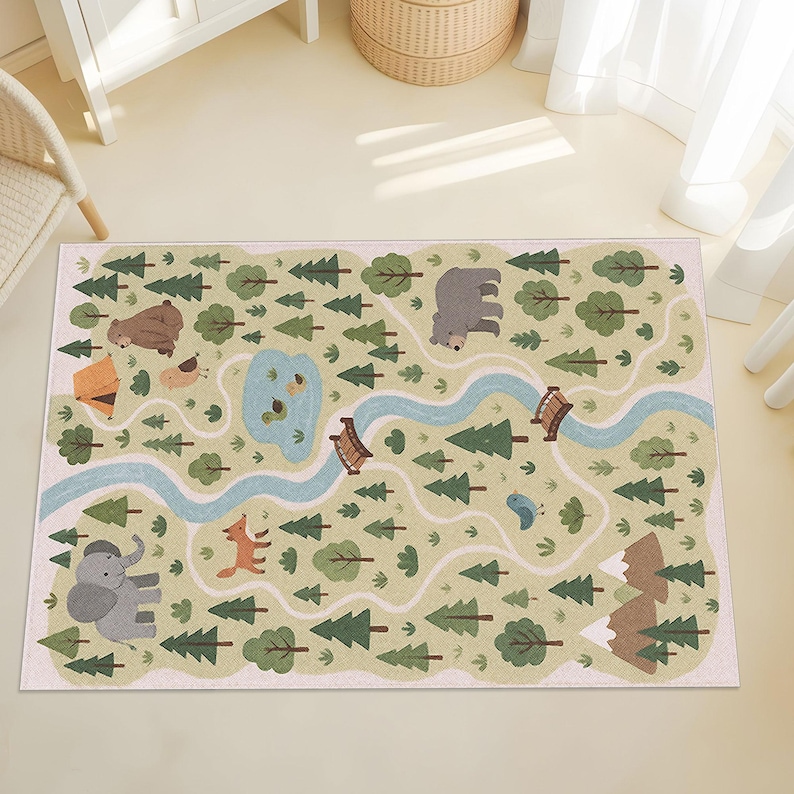 Forest Map Rug, Kids Play Mat, Toddler Nature Rug, Nursery Forest ...