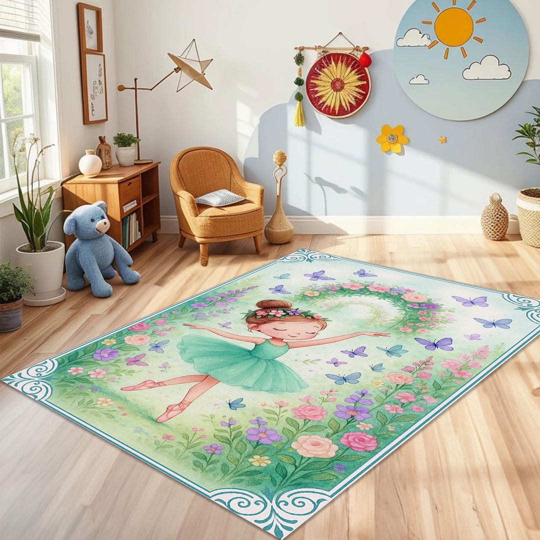 Ballerina Garden Rug, Floral Nursery Carpet, Ballet Dance Room Decor - Etsy