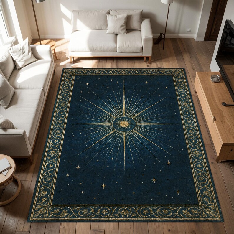 Starburst Rug Gold Celestial Sunburst Rug, Gold Star Galaxy Design, Washable Polyester - Etsy