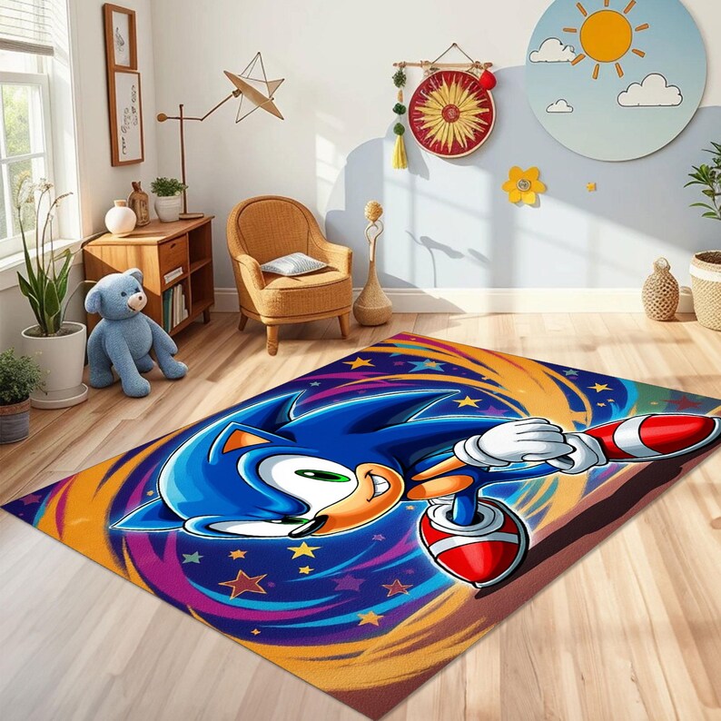 Sonic Rug Sonic the Hedgehog Rug, Colorful Gaming Carpet, Washable Playroom Decor ...