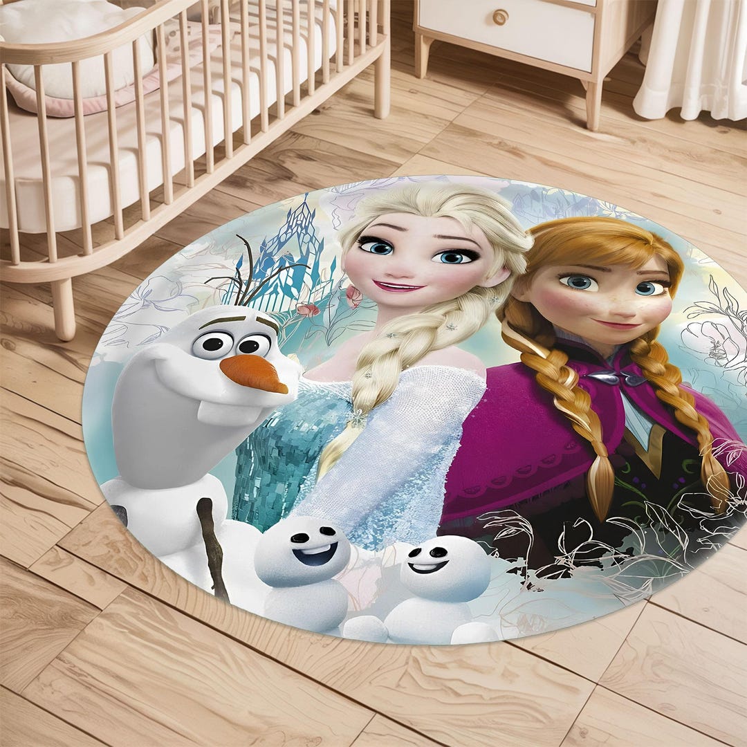 Frozen Elsa Anna Rug, Round Princess Carpet, Snow Queen Kids Mat ...