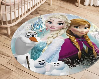Tappeto Frozen Elsa Anna, tappeto rotondo principessa, tappeto per bambini Snow Queen, decorazione invernale per la cameretta dei bambini, morbido e lavabile, decorazione per il pavimento della camera da letto delle bambine