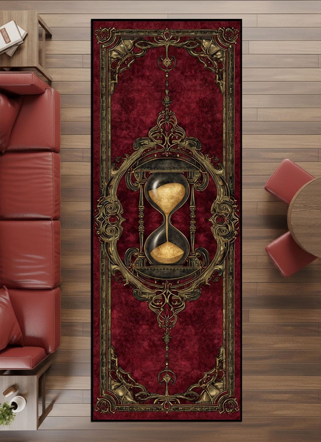 Gothic Hourglass Runner Rug, Baroque Time Sand Carpet, Dark Vintage ...