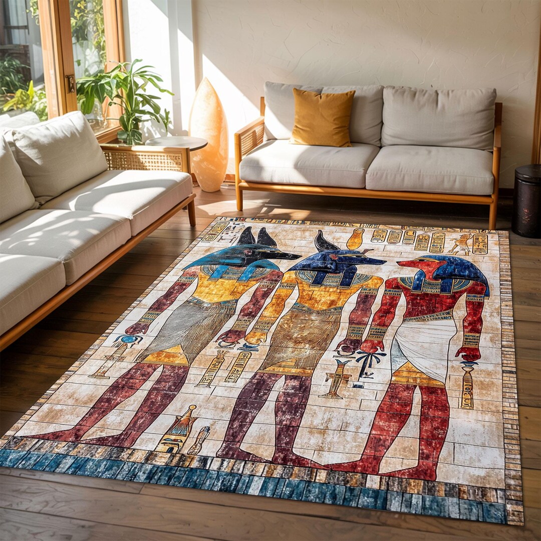 Ancient Egyptian Art Rug, Hieroglyphic Wall Carpet, Pharaoh Style Area ...