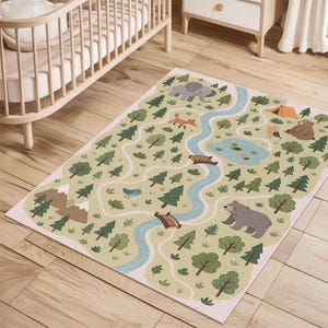 Handgeknüpfter Teppich, Spielteppich für Kleinkinder, Teppich mit Tiermotiven, waschbarer Teppich für Kinder, Spielzimmerteppich