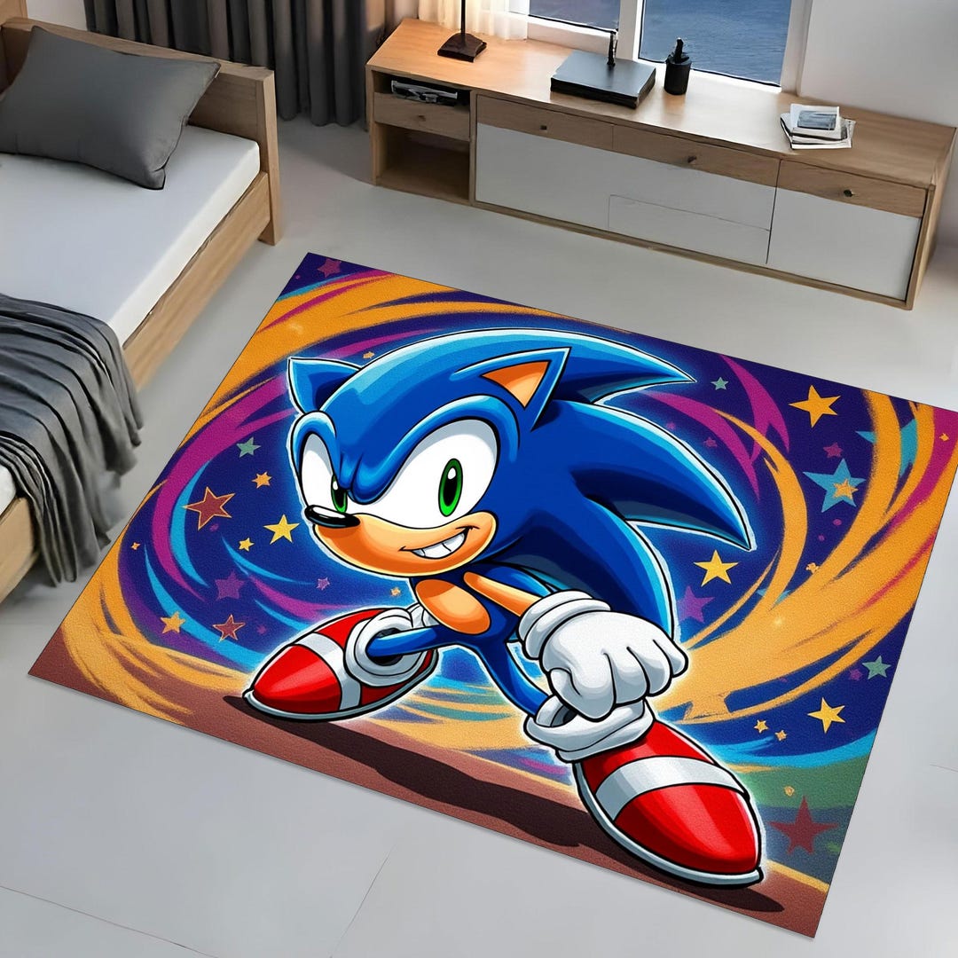 Sonic the Hedgehog Rug, Colorful Gaming Carpet, Washable Playroom Decor ...