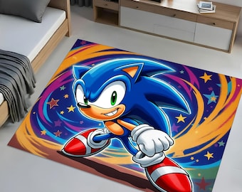 Alfombra de Sonic the Hedgehog, alfombra colorida para videojuegos, decoración lavable para la sala de juegos