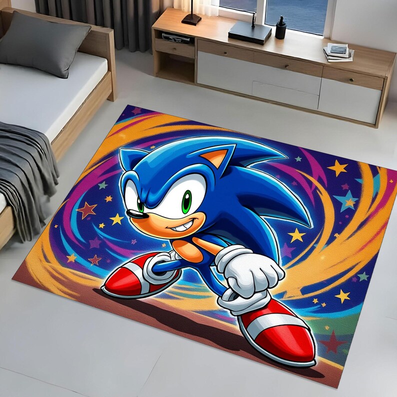 Sonic the Hedgehog Rug, Colorful Gaming Carpet, Washable Playroom Decor ...