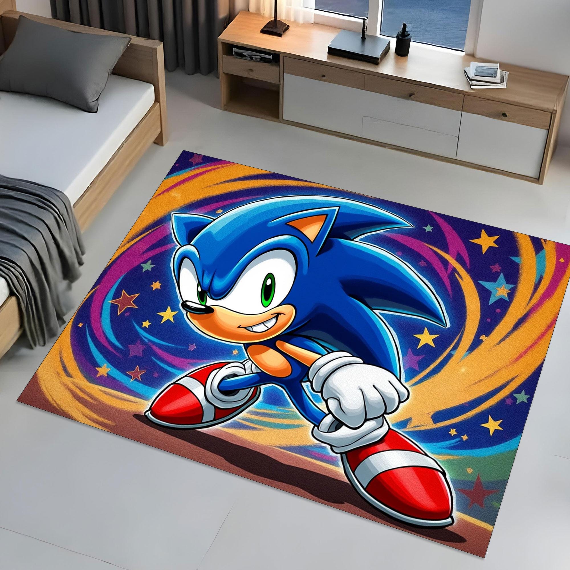 Sonic Rug Sonic the Hedgehog Rug, Colorful Gaming Carpet, Washable Playroom Decor ...