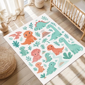 Dinosaur Rug, Jungle Play Mat, Toddler Dino Carpet, Kids Room Decor, Nursery Dinosaur Rug, Educational Baby Rug, Cute Playroom Mat,Dino Gift