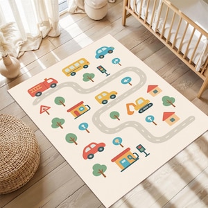 Straßenteppich, Stadtplan Teppich, Auto Teppich Spieldecke, Kleinkind Verkehrsteppich, Gebäude Straßenteppich, Interaktiver Spielzimmerteppich, Fahrzeug-Thema, Kinder-Kartenmatte