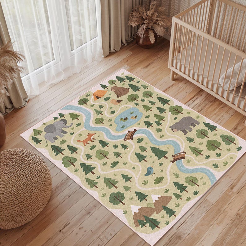Forest Map Rug, Kids Play Mat, Toddler Nature Rug, Nursery Forest ...
