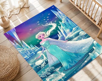 Tappeto per bambini Elsa Frozen, decorazione per cameretta principessa, tappeto antiscivolo per sala giochi