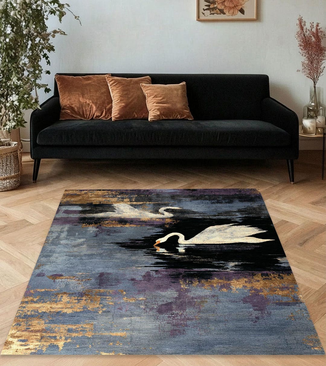 Luxury Swan Area Rug, Elegant Statement Carpet, High End Interior Floor ...