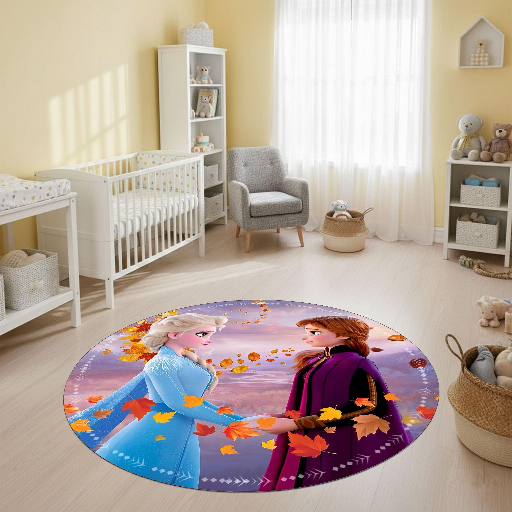 Elsa Anna Frozen Rug Round Washable Carpet Kids Room Nursery Winter ...