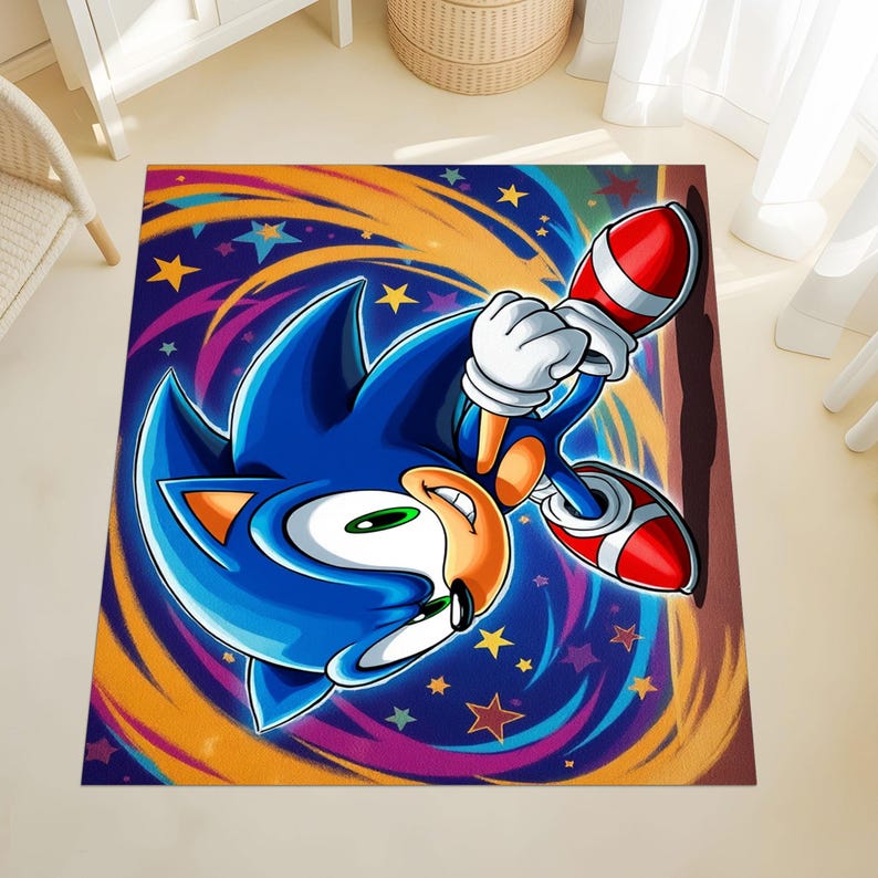 Sonic Shadow Rug Sonic the Hedgehog Rug, Colorful Gaming Carpet, Washable Playroom Decor ...