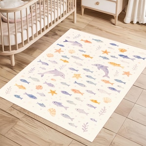 Alfombra de bosque, alfombra con mapa de la naturaleza, alfombra con río y árbol, alfombra con iconos pastel, alfombra para cuarto de juegos de bebé, alfombra con estampado escandinavo, alfombra con nubes de montaña