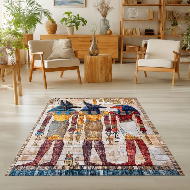 Ancient Egyptian Art Rug, Hieroglyphic Wall Carpet, Pharaoh Style Area ...