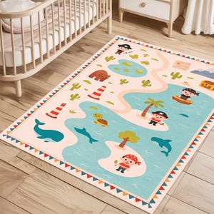 Piraten Teppich, Nautische Teppich,Ozean Spieldecke,Kleinkind Geschenk,Kinder Kinderzimmer Dekor,Piraten Karte Teppich,Pädagogische Spielzimmer Matte,Sea Life Baby Teppich