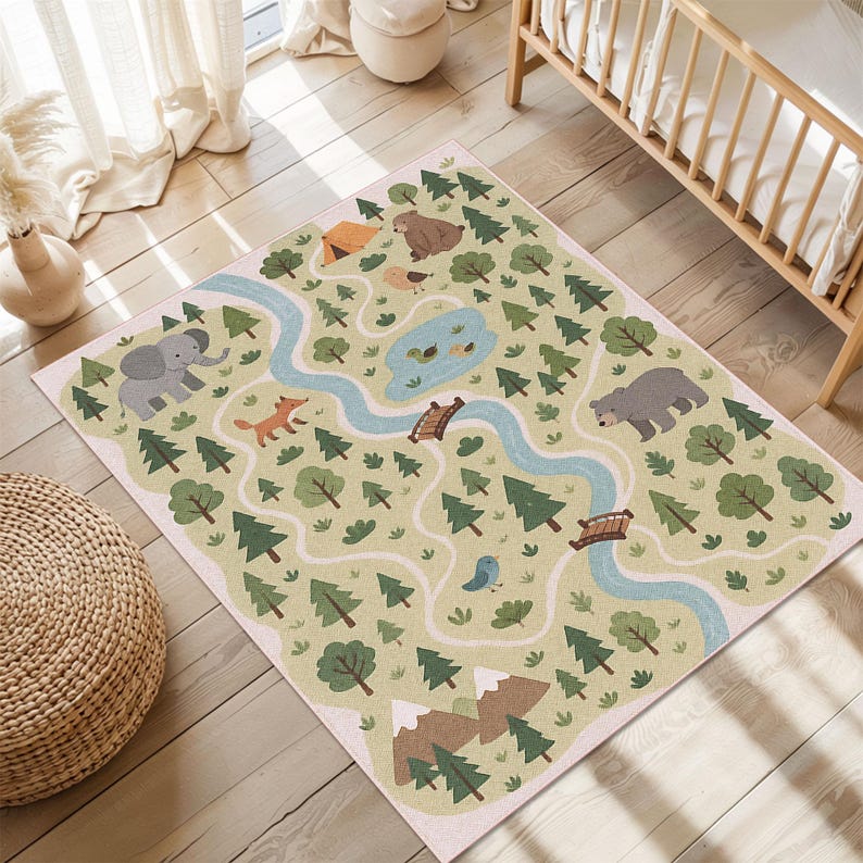 Forest Map Rug, Kids Play Mat, Toddler Nature Rug, Nursery Forest ...