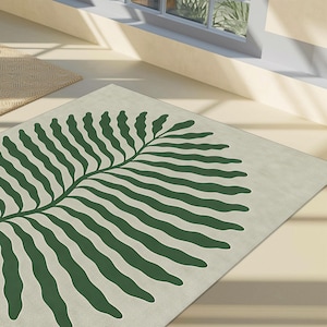 Leaf Rug, Botanical Rug, Green Beige Carpet, Minimalist Nature Rug, Eco Decor Rug, Fern Print Rug, Calm Living Room Rug, Modern Floor Art