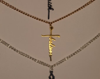Christian Cross Necklaces | Faith, Believe, Grace | Gold Silver Tones