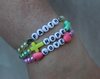 Christian Beaded Braclet set | 3 Bracelets | Faith, Hope, Love