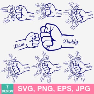 Father&#39;s Day Fist Bump Set Png, Father&#39;s Day Design, Dad Fist Bump Svg, Baby Toddler Kid Dad Fist Bump, customized name SVG, Family SVG