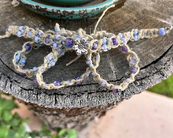 Set of four Hemp bracelet with dyed purple quartz stones