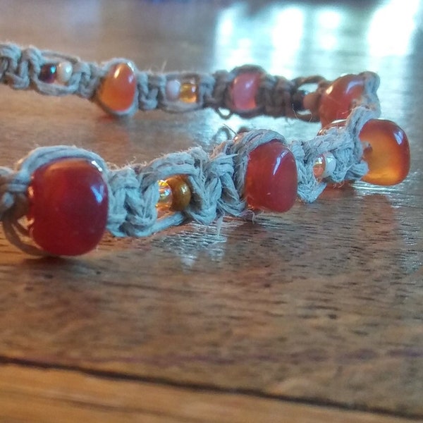 Hemp necklace/hemp choker/carnelian/hippie necklace