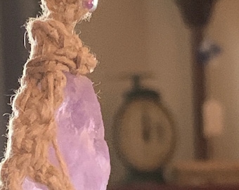 Hemp wrapped raw amethyst necklace/hippie girl/amethyst necklace/healing stone/macrame/macrame necklace/purple necklace