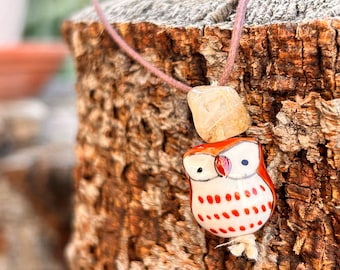 Adjustable Owl and citrine beaded necklace