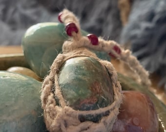 Hemp necklace/hemp wrapped stone/hemp wrapped ruby fuchsite/healing stone/hippie girl/macrame/macrame necklace//girl’s