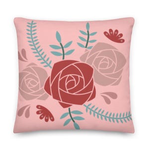 Soft Pink Rose Flower Pillow Cover | Romantic Floral Throw Pillow | Blush Decorative Cushion with Insert