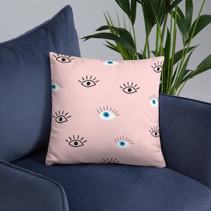 Blush Pink Eye Throw Pillow with Insert, Soft Pale Pink Lumbar Pillow, Trendy Decorative Cushion, Blush Pillow Cover for Couch, Sofa, Bed