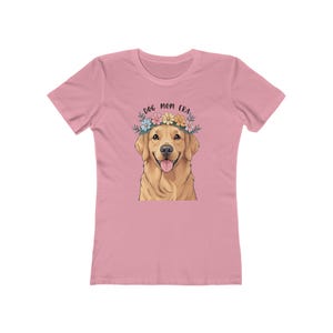 Dog Mom Era Boyfriend Tee for Women, Cute Cartoon Golden Retriever, Pastel Colors, Cozy Vibes, Soft Minimalist Aesthetic, Gift