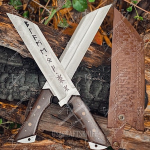 Viking Seax Knife – Handmade Stainless Steel Blade with Leather Sheath | Norse Knife for Camping, Bushcraft, or Collectors Gift