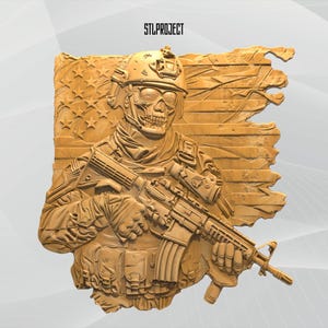 Diseño en relieve 3D STL de soldado con máscara de calavera: ideal para proyectos de CNC, fresado e impresión 3D. Incluye mapa de altura | Descarga digital