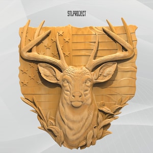 Motif relief 3D STL du drapeau américain « Deer » – Idéal pour les projets CNC, de routeur et d'impression 3D, avec carte des hauteurs | Téléchargement numérique