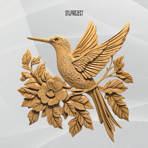 Hummingbird 3D STL-reliëfontwerp - Ideaal voor CNC-, router- en 3D-printprojecten, inclusief hoogtekaart | Digitale download, dieren in het wild