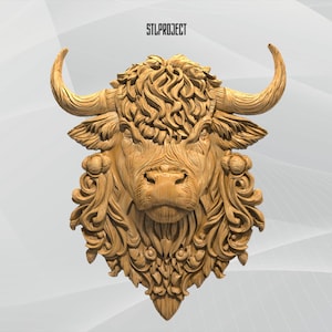Highland Cow 3D STL Relief Design - Idéal pour les projets CNC, routeur et impression 3D, comprend une carte de hauteur | Téléchargement numérique, faune animale