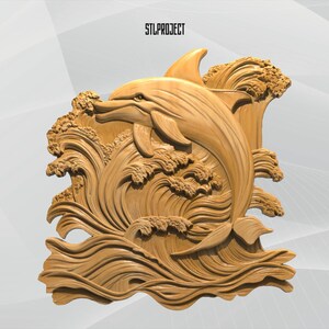 Dolphin 3D STL-Reliefdesign – ideal für CNC-, Router- und 3D-Druckprojekte, inklusive Höhenkarte | Digitaler Download, Tier Tierwelt