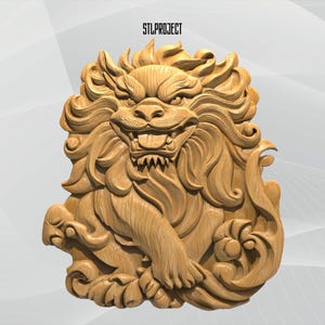 Conception en relief STL 3D Guardian Lion - Idéal pour les projets CNC, de routeur et d'impression 3D, comprend une carte de hauteur | Téléchargement numérique