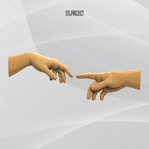 Puede incluir: Representación digital de dos manos, con los dedos casi tocándose, sobre un fondo blanco y gris. El texto "STLPROJECT" está en la parte superior. Las manos son de color beige.