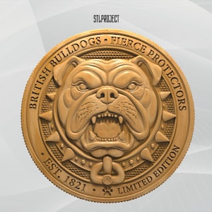 British Bulldog 3D STL Relief – Fierce Protector Dog Emblem for CNC & 3D Printing