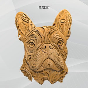 Franse Bulldog 3D STL-reliëfontwerp - Ideaal voor CNC-, router- en 3D-printprojecten, inclusief hoogtekaart | Digitale download | Hondenrassen